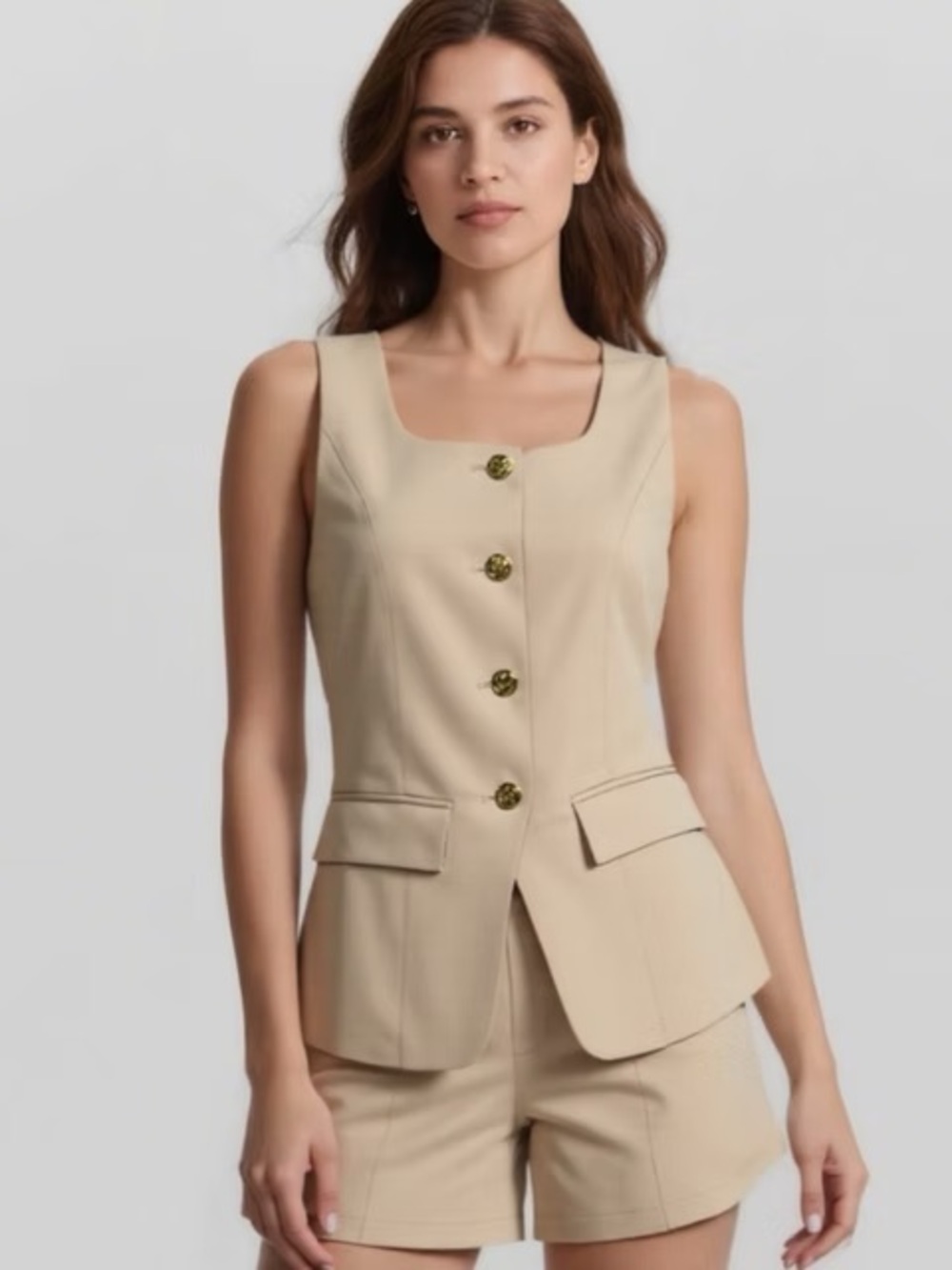 a new day Sleeveless Button-Front Tailored Vest Tan Size Medium | NWT